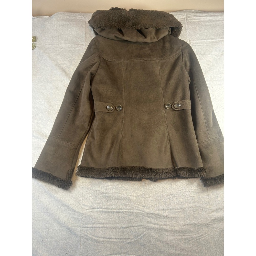Jones New York Womens Faux Suede Fur Lined Hooded Jacket Coat Size M - Picture 6 of 9